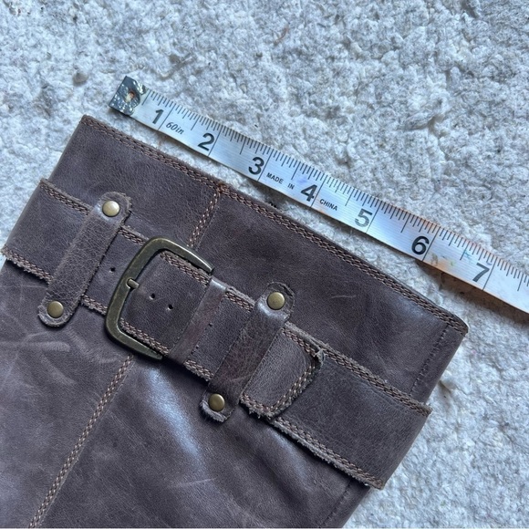 B.O.C. Brown Leather Buckle Detail Interior Zip Chunky Block Wedge Heel Boots - Picture 5 of 12